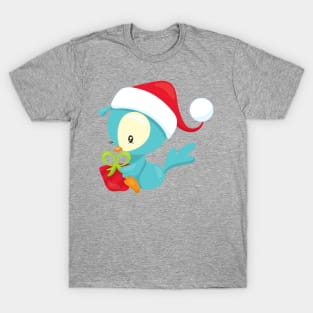 Christmas Bird, Cute Bird, Santa Hat, Gift, Xmas T-Shirt